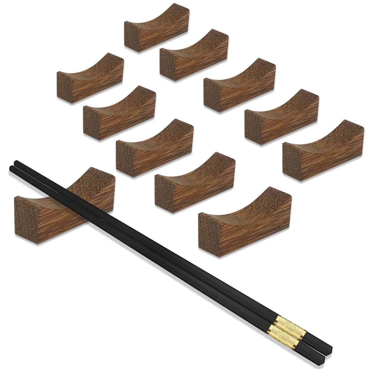  YTLX Wooden Chopsticks Rests 10pcs Brown Wenge Wood 1.77 x .66 x .6 in — product photo