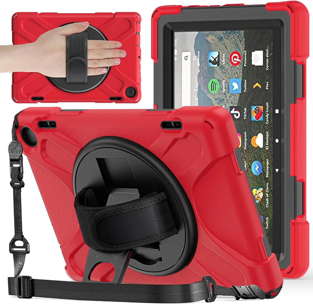 BONAEVER BONAEVER tablet case 12th Gen 8.0 inch Red 360 stand shoulder strap — product photo