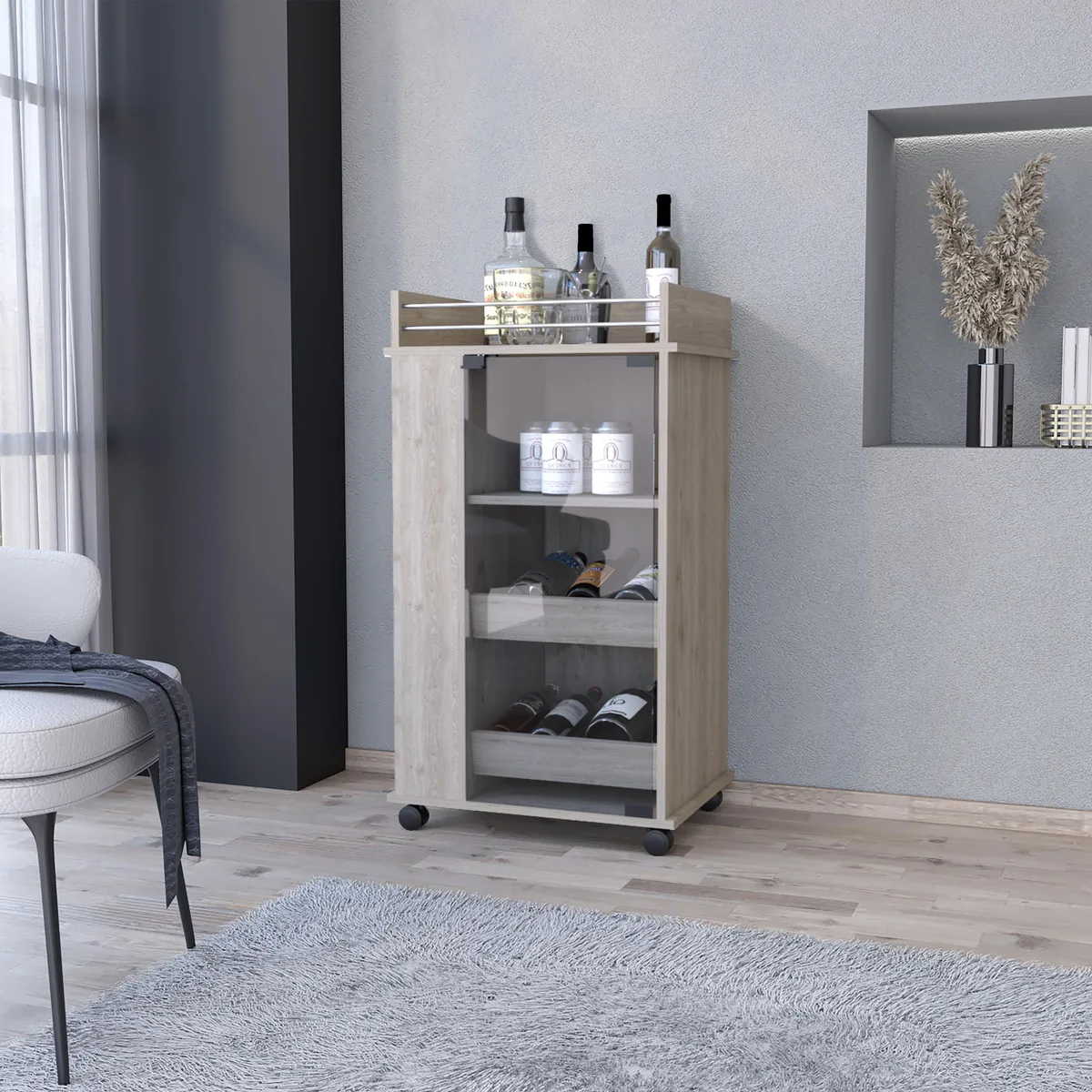 FM FURNITURE FM FURNITURE Lusk Bar Cart Light Gray 16.3"W x 21.6"D x 39"H — product photo