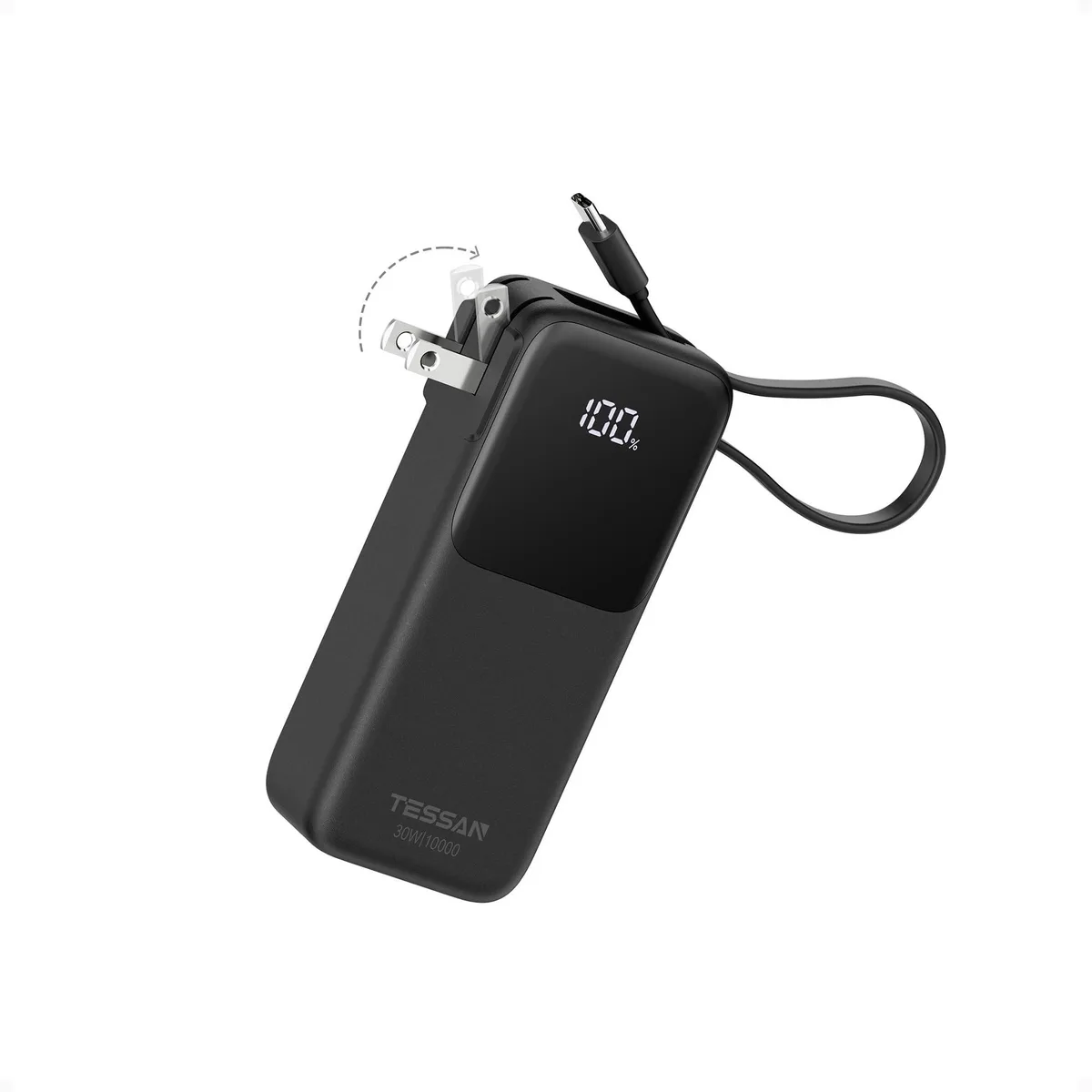 No Sew No Sew TS-PB01 power bank 10000mAh 30W USB-C built-in cable foldable plug — product photo