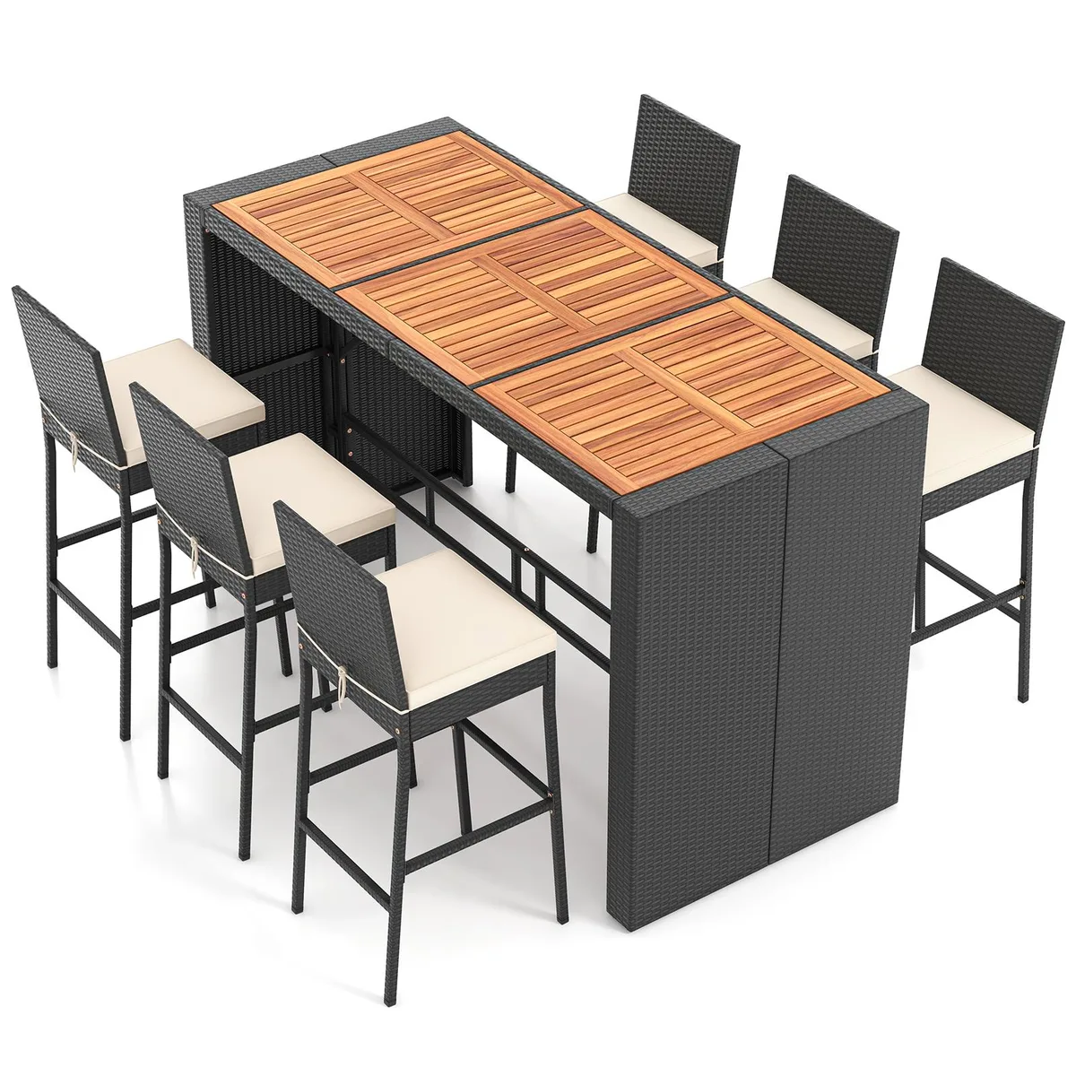 SlickBlue SlickBlue 7-Piece Rattan Bar Set Black 73" Table 6 Stools — product photo