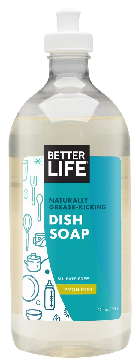 White 22oz plastic bottle of Metra lemon mint dish soap