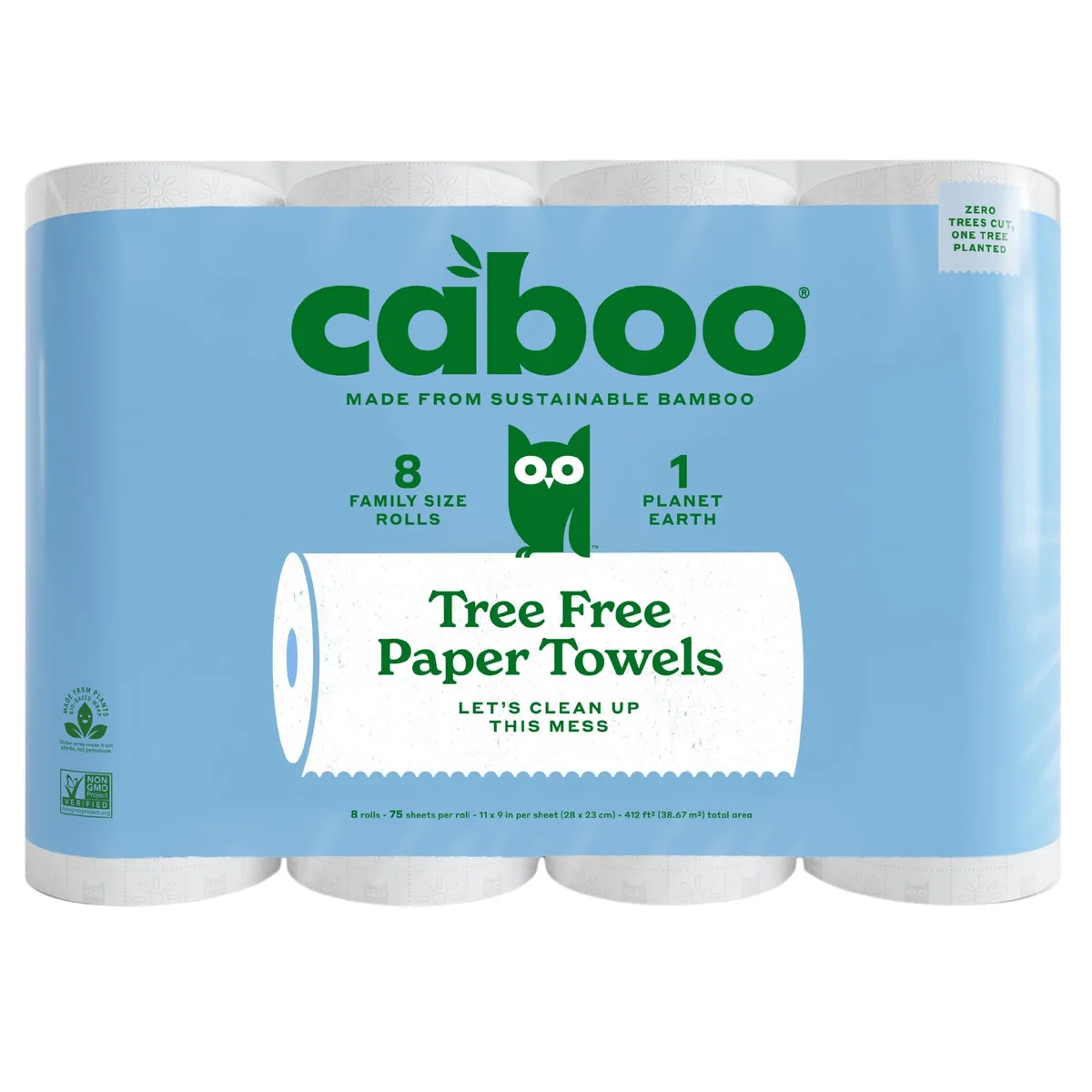 Caboo CBT75-8-6 paper towels, 8 rolls, 75 sheets per roll — product photo