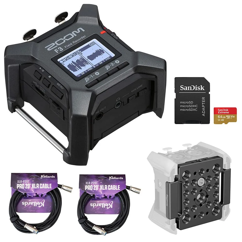 Zoom Zoom F3 2-Input Voice Recorder Bundle 64GB microSDXC 20 ft XLR Cable — product photo