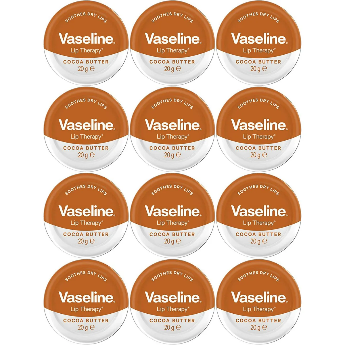 Vaseline Vaseline VASEL-SKI-12PK Lip Therapy Tin Cocoa 20 g 12-Pack skin care — product photo