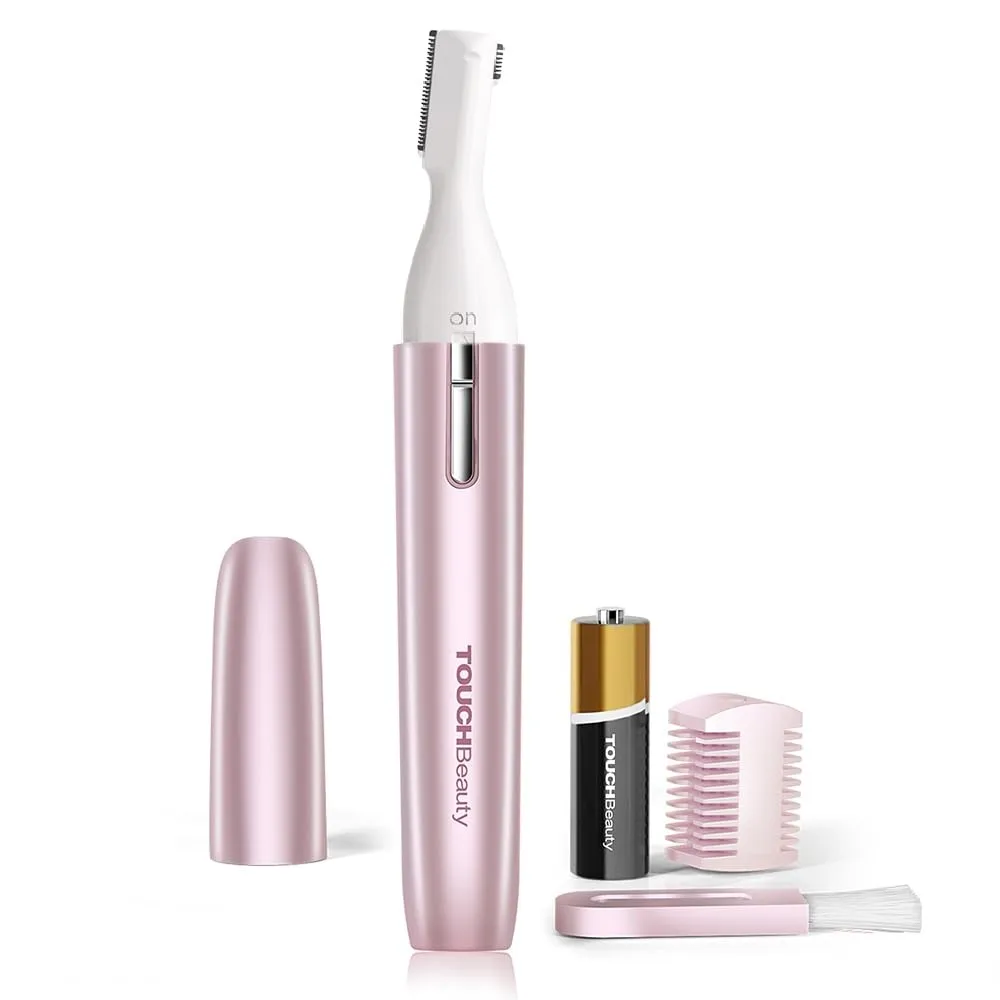 Rose pen-shaped hair trimmer with double-sided blade head and grooming comb attachment