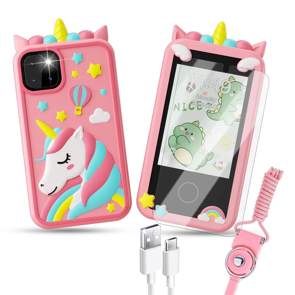 KEHIPI KEHIPI Kids Smart Phone Toy Touchscreen 2.4" HD Dual Camera Pink — product photo