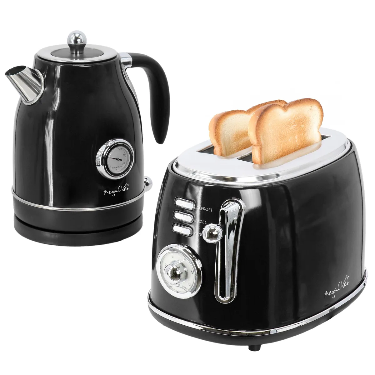 MegaChef MegaChef 1.8 Quart Electric Tea Kettle &amp; 2 Slice Toaster Combo Black — product photo