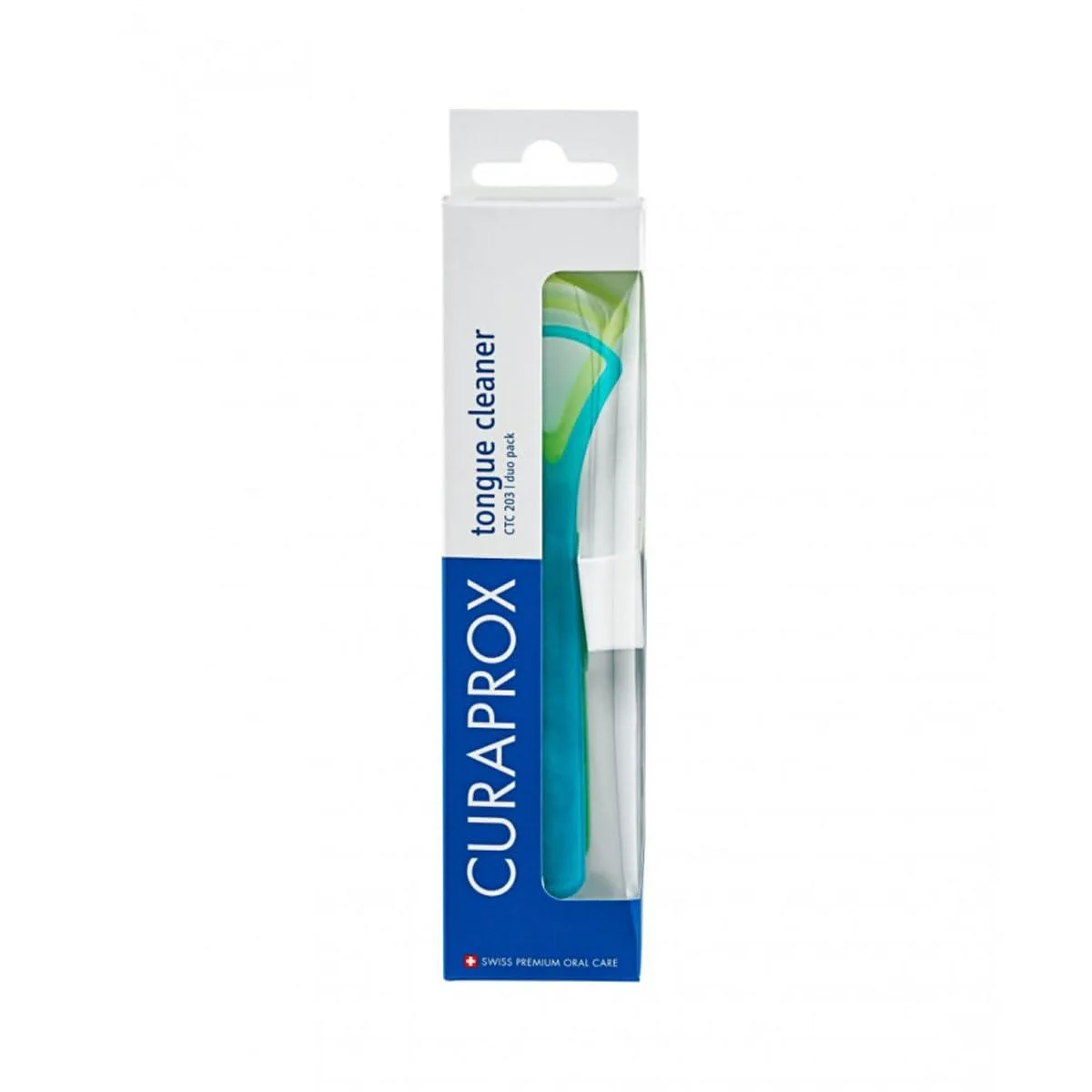 Two curved plastic tongue cleaners in a set
