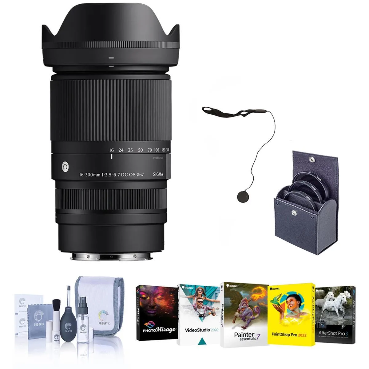 SIGMA SIGMA 16-300mm f/3.5-6.7 DC OS Contemporary L Mount camera lens with 67mm Filter Kit — product photo
