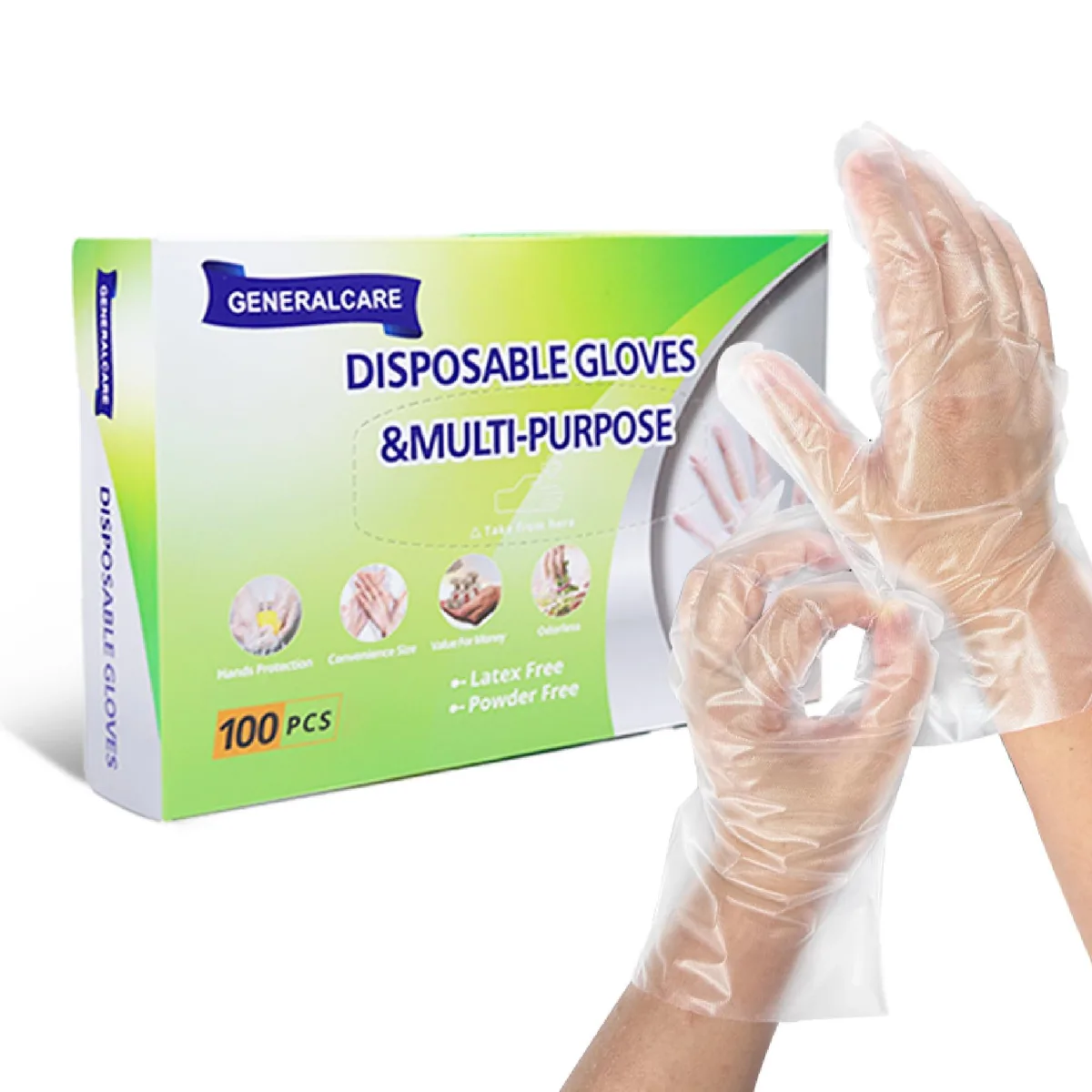 GENERALCARE 100PCS Disposable Polyethylene Gloves — product photo