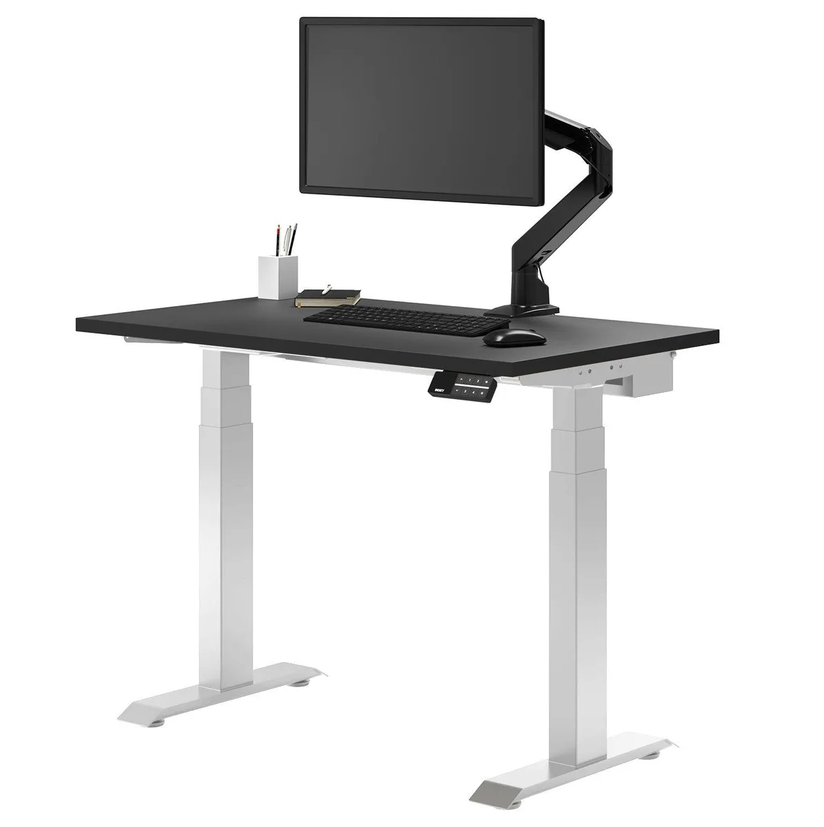 Desky Desky Dual Mini Sit Stand Desk 40 x 24 in Black/White with Grommets — product photo