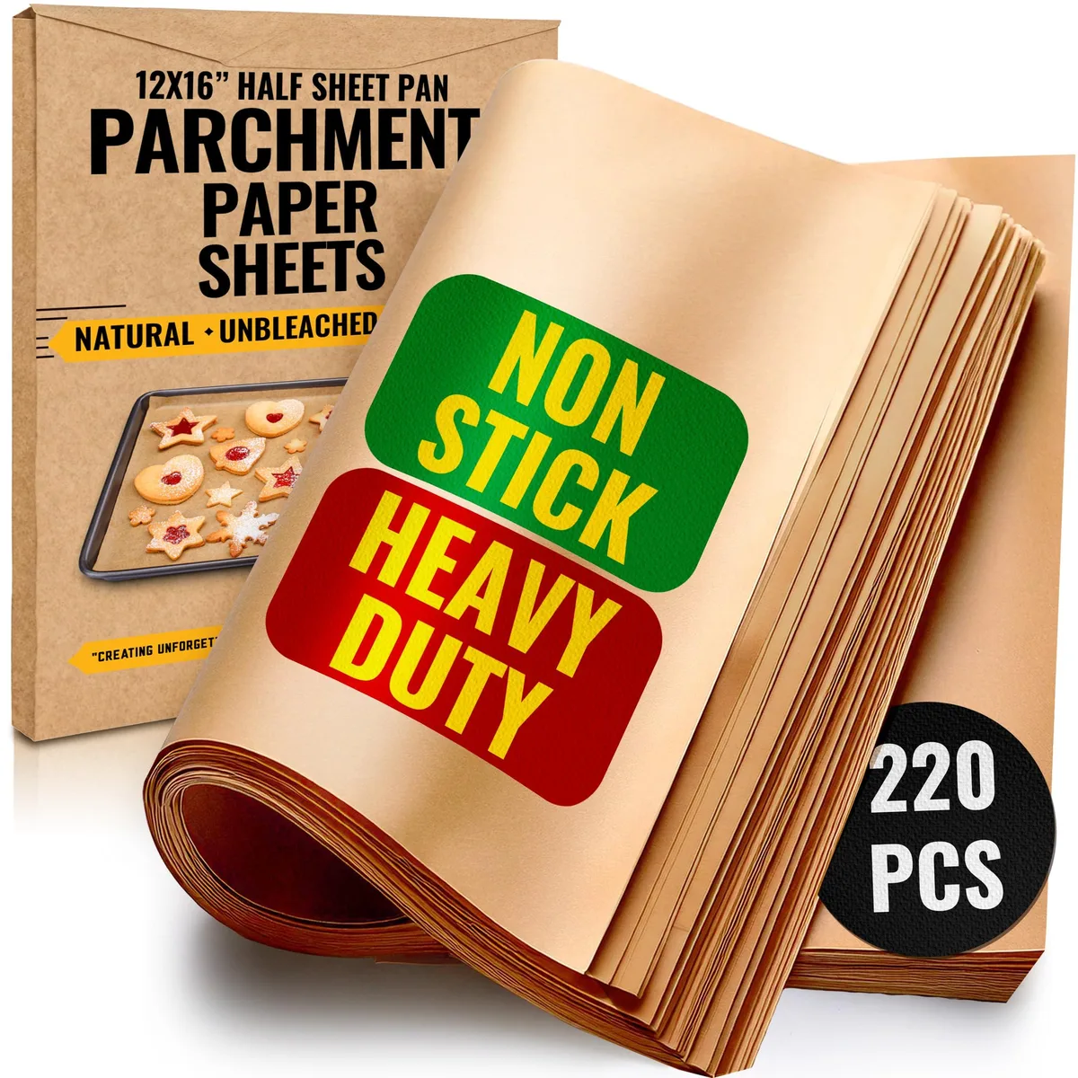 Box of 220 unbleached brown parchment sheets 12x16 inches