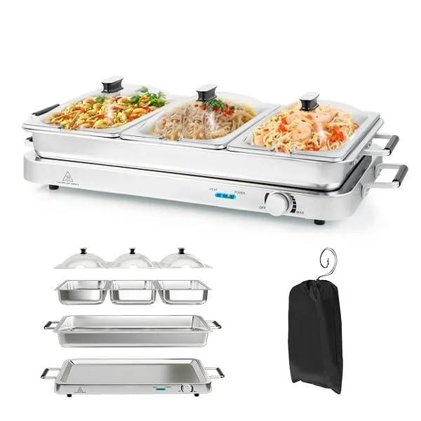 NShi NShi Triple Buffet Server Food Warmer 450W Stainless Steel 8 QT — product photo