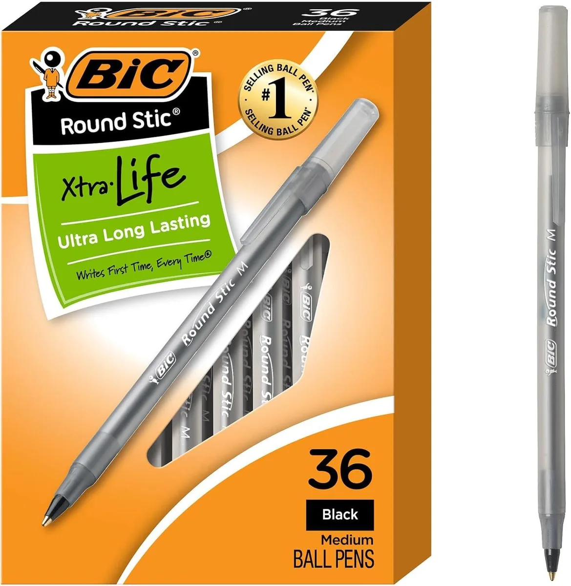 A pack of 36 blue ballpoint pens with flexible barrels