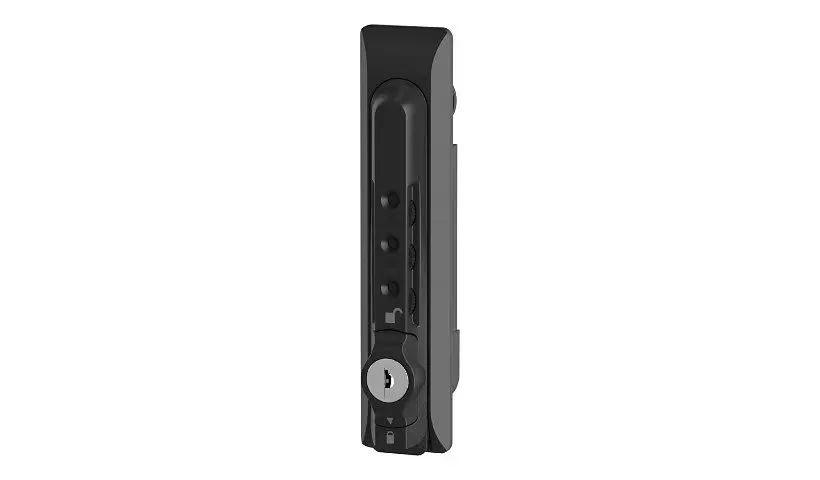 Black rack-mountable combination lock handle for server rack door