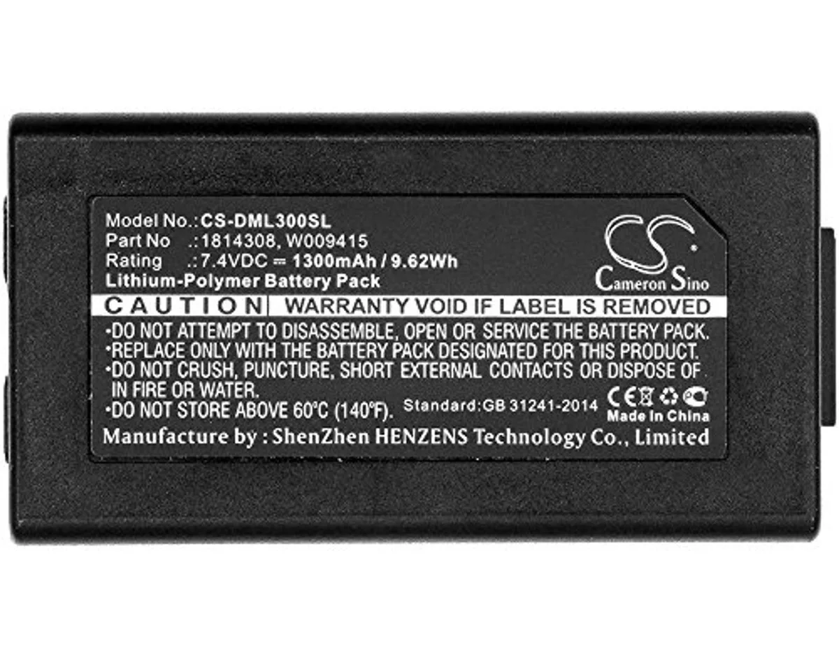 Rectangular rechargeable battery pack with black plastic casing and connector terminals