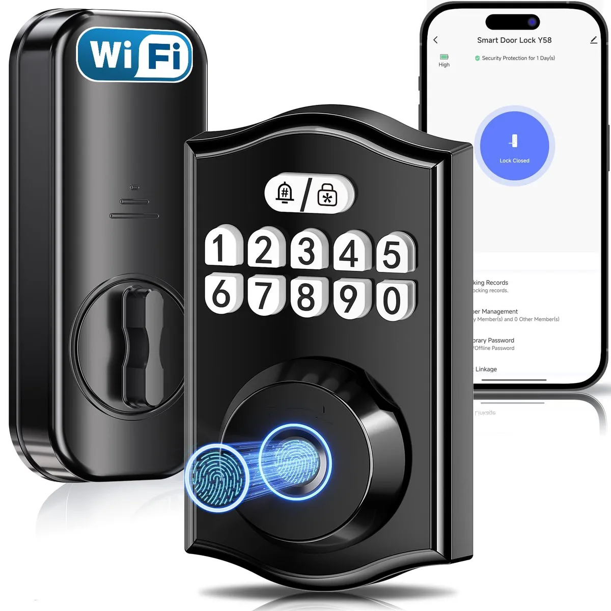 DNBeffulgent DNBeffulgent Y58 WiFi Fingerprint Deadbolt Door Lock Matte Black — product photo