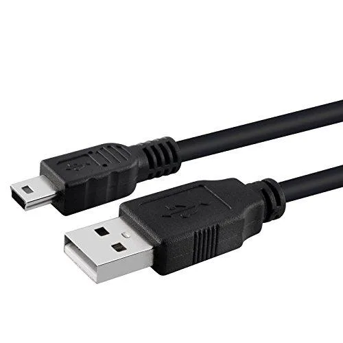 Black USB 2.0 A male to Mini B 5-pin male cable, 6 ft, tangle-free copper construction