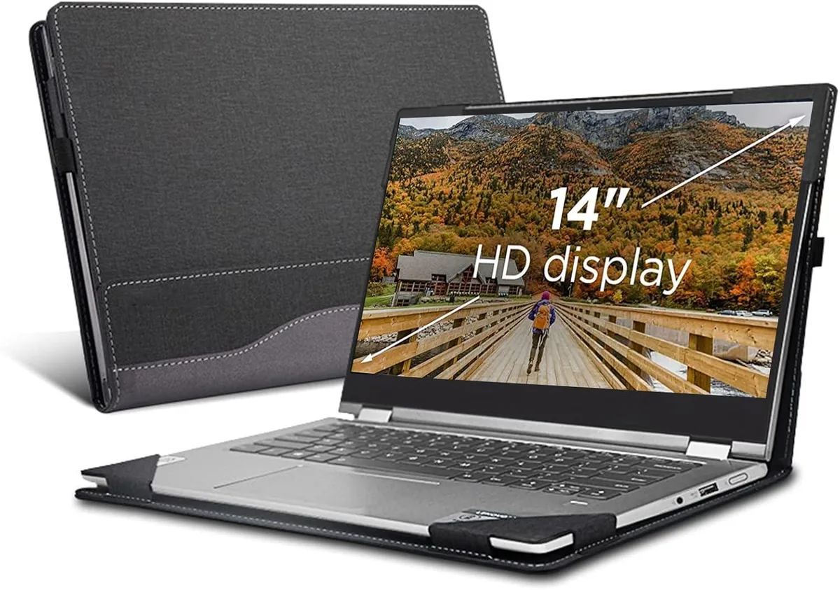 BONAEVER BONAEVER 14 inch laptop case grey PU leather — product photo