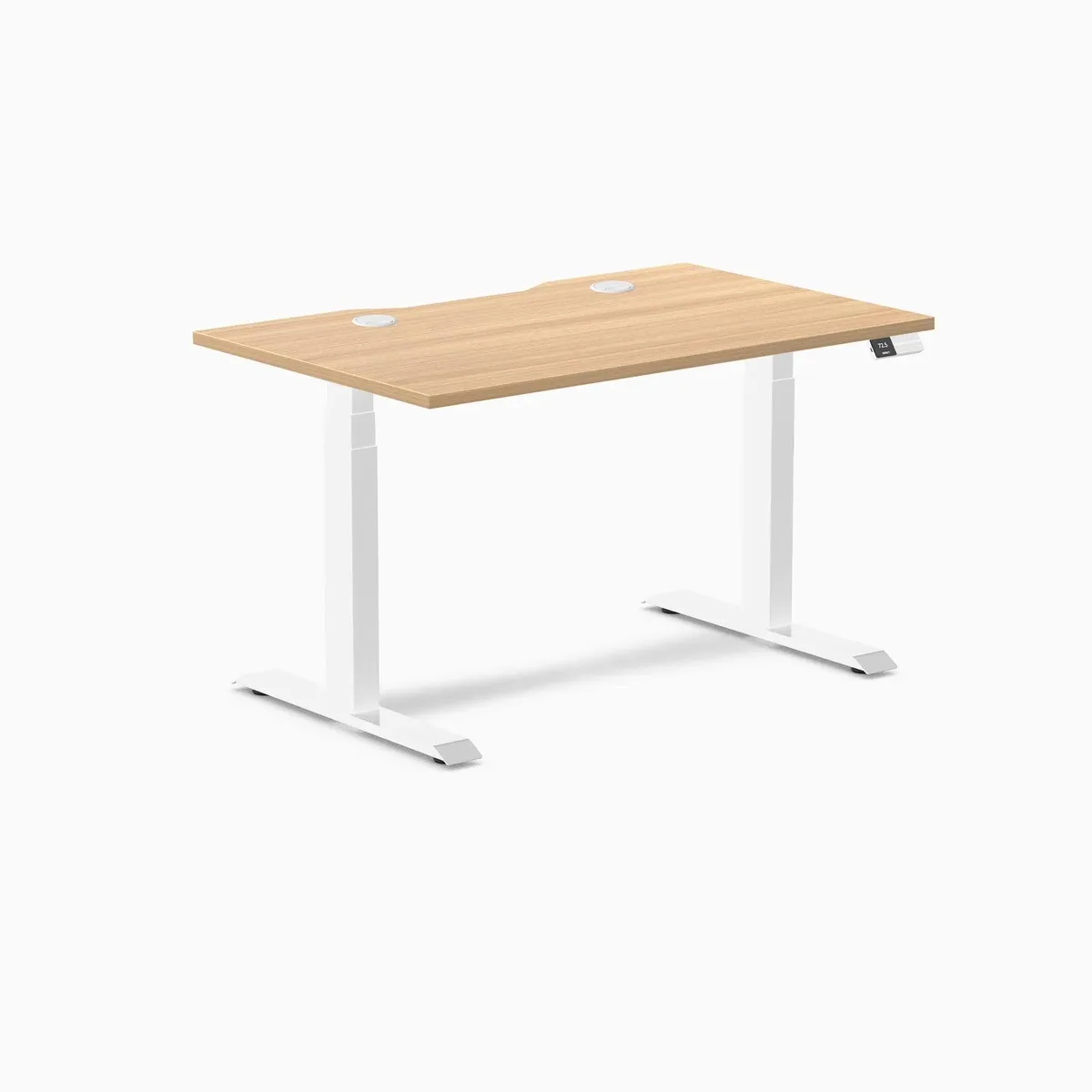 Desky Desky Dual Scalloped Laminate Sit Stand Desk Sublime Teak White 47.2 x 29.5 in with Grommets — product photo