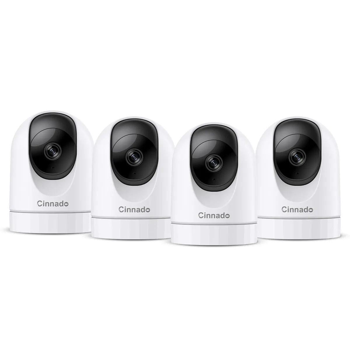 Four white dome cameras with oval bases and cables