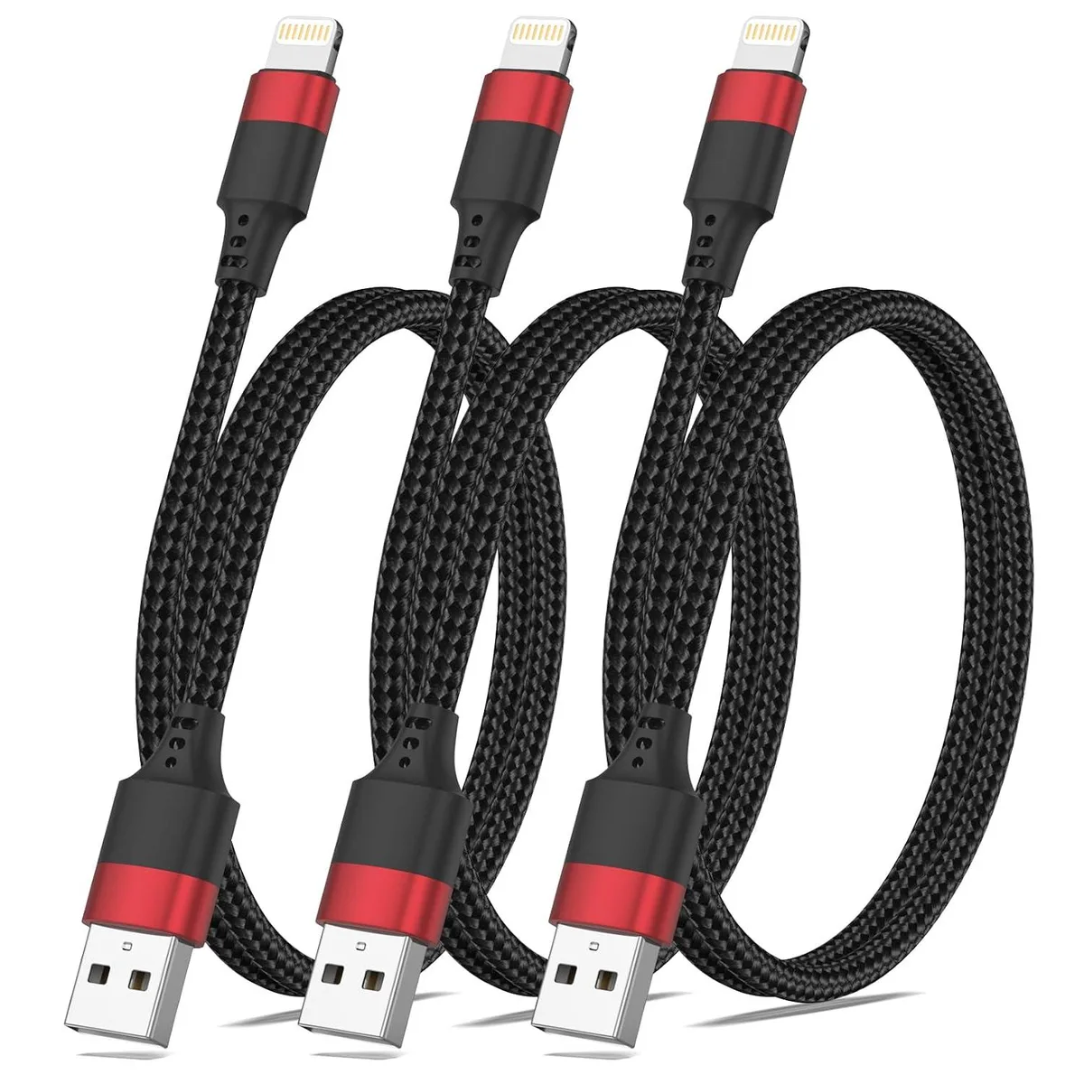 MCHOSE MCHOSE 1.5ft Braided Lightning Cable 3-Pack MFi 18 Inch USB-A 2.4A 480Mbps — product photo