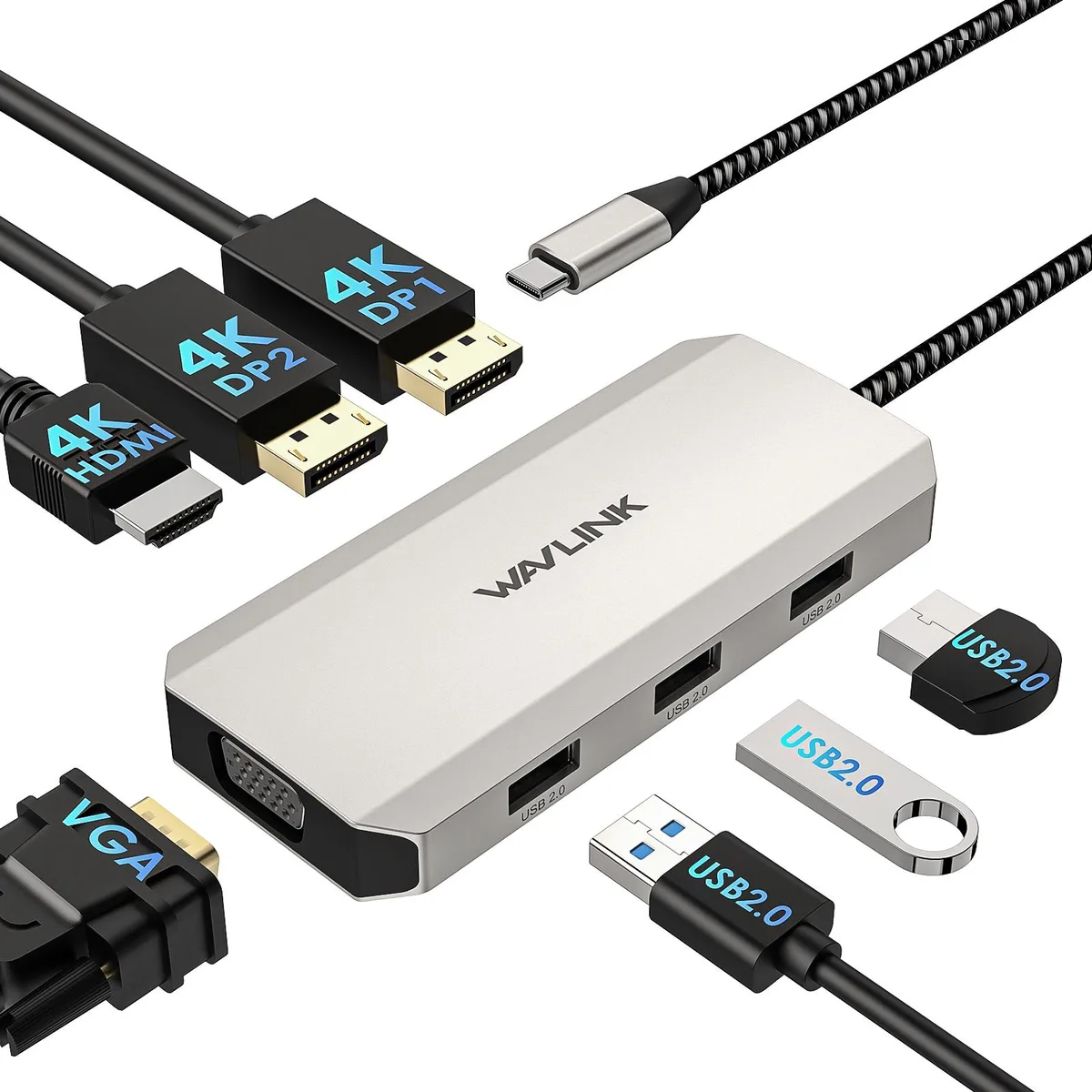 Wavlink Wavlink WL-UMD305 docking station 2×DP 4K 1×HDMI 4K 1×VGA 1080P 3×USB 2.0 — product photo