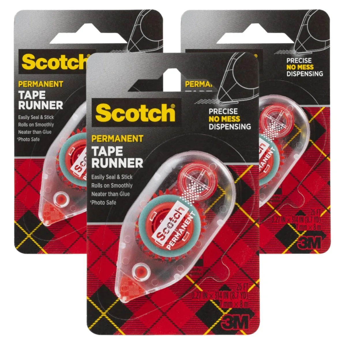  Scotch 6061 Double-Sided Adhesive Tape Runner .27 in x 26 ft Pack of 3 — product photo