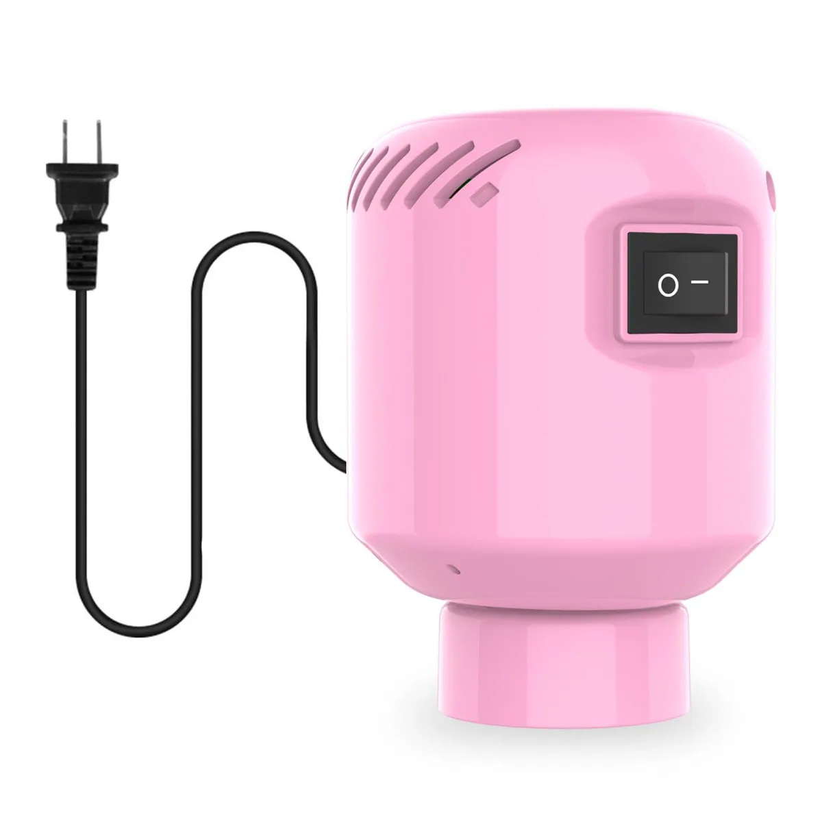 Pink ABS electric vacuum pump, compact cube shape, smooth matte finish