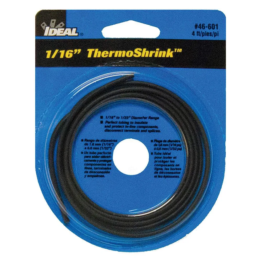 Ideal Ideal 46-601 Heat Shrink Tube Thin Wall 2:1 0.08 in ID 4 ft Black — product photo