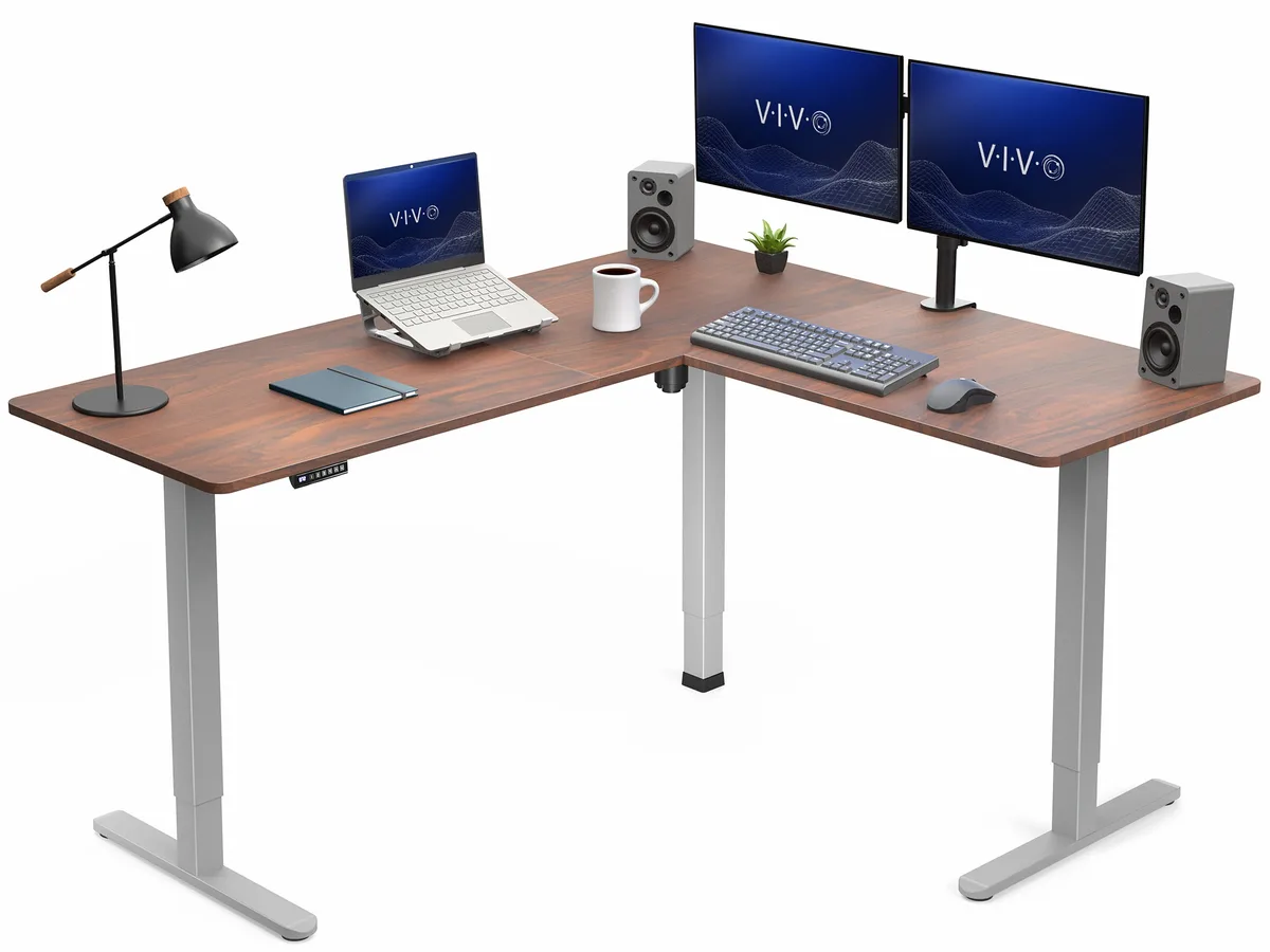 VIVO VIVO Dark Walnut Gray Electric Corner Desk 63 x 55.2 office furniture — product photo
