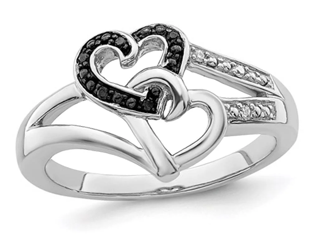 Gem &amp; Harmony Gem &amp; Harmony Black &amp; White Diamond Heart Promise Ring 925 Sterling Silver — product photo