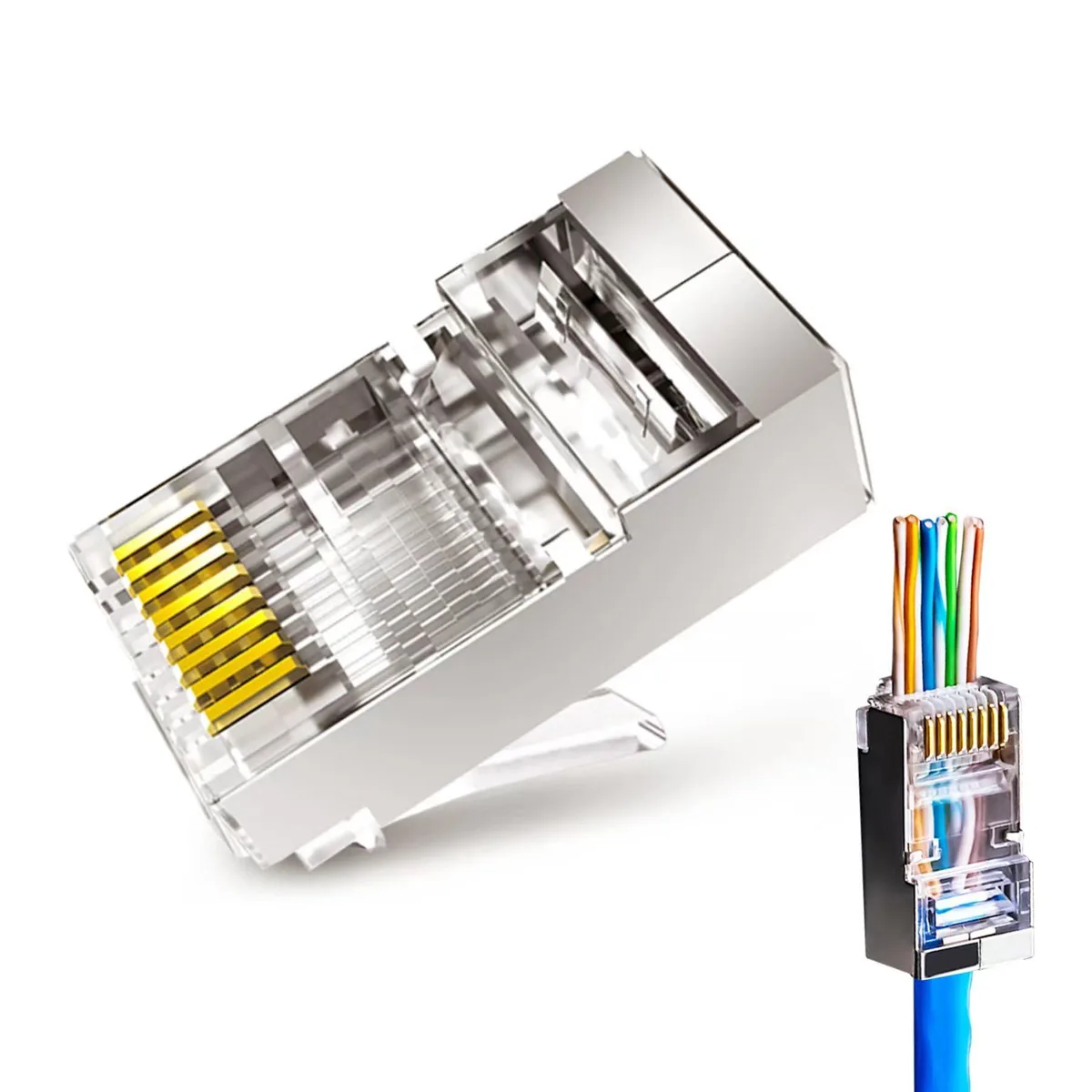 KEHIPI KEHIPI 20-Pack Cat6a RJ45 Pass Through Shielded Connectors Gold Plated — product photo