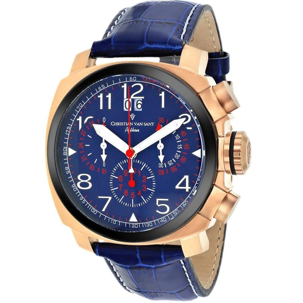 Christian Van Sant watch, blue dial, stainless steel case, leather strap