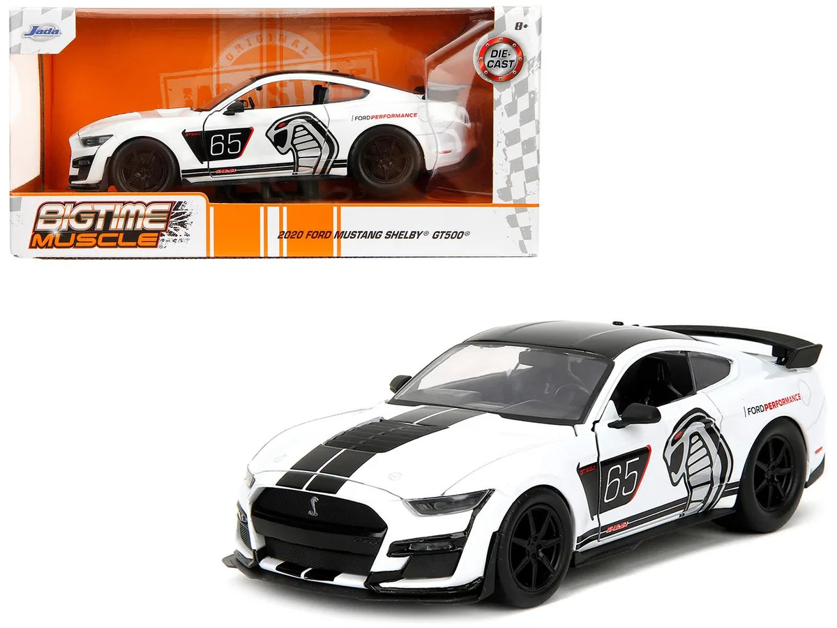 Jada Jada 2020 Ford Mustang Shelby GT500 #65 White Black Top Stripes 1/24 Diecast Hobby Collectible — product photo