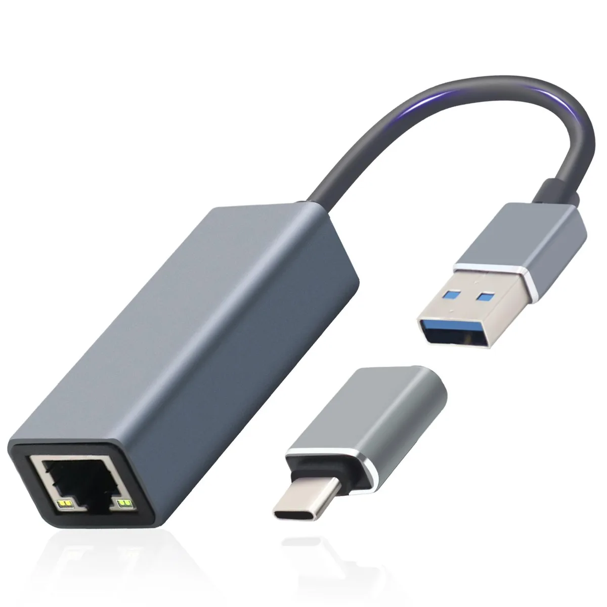 Gray USB 3.0 Thunderbolt 3 to RJ45 Gigabit Ethernet adapter with Type-C conversion adapter