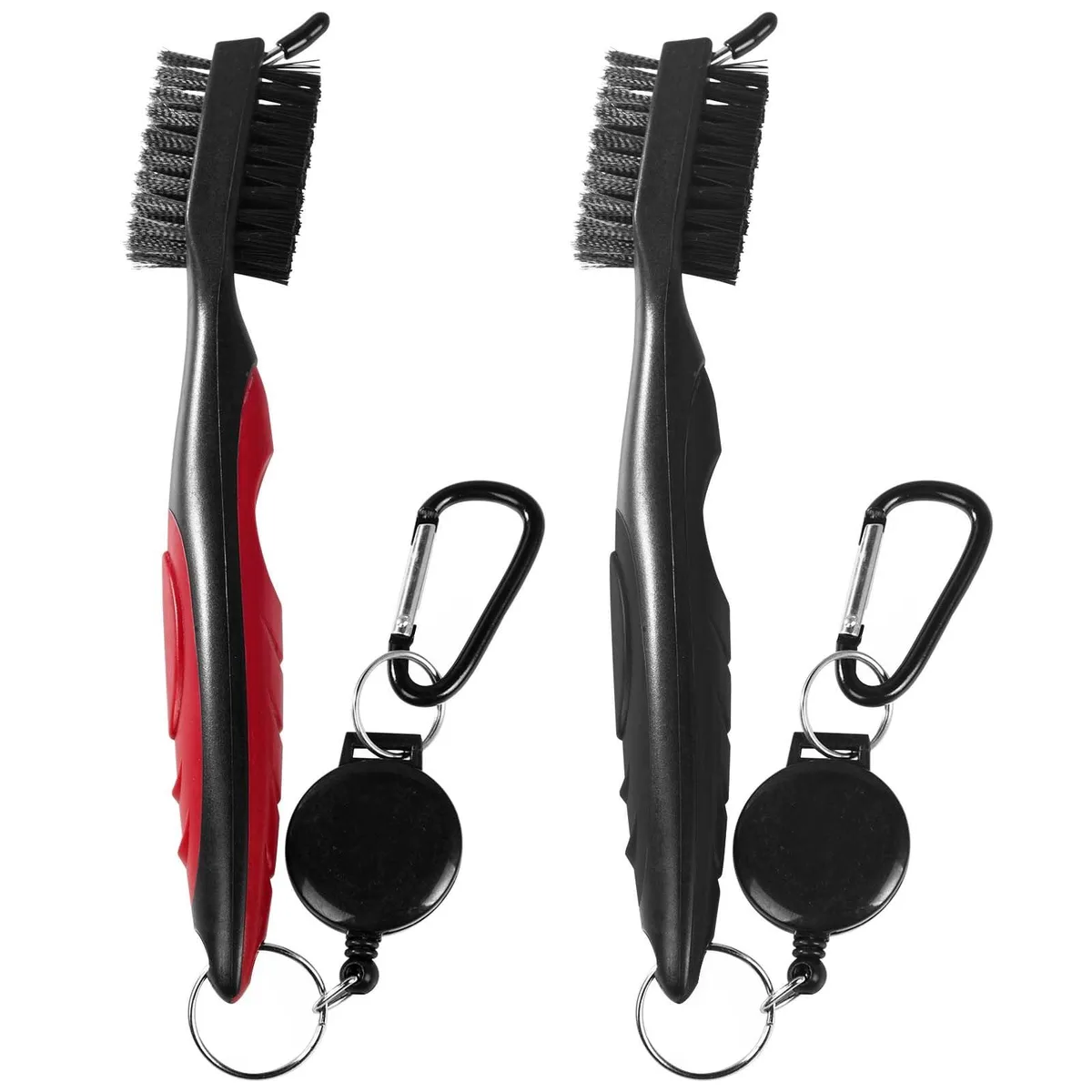  Golf Club Groove Cleaner Brush 2 Pack Retractable Carabiner Red Black — product photo