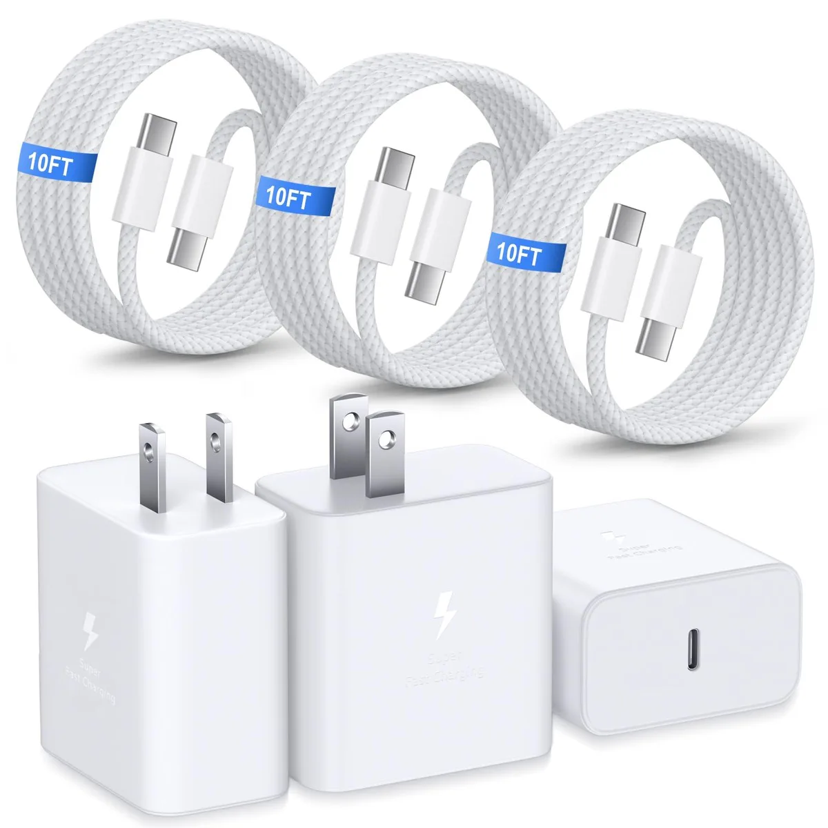 Besgoods 45W USB C Charger EP-T4510 10ft Cable White 3Pack — product photo