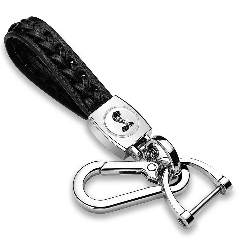 iPick Image, LLC iPick Image, LLC Ford Mustang Cobra White Braided Rope Black Leather Key Chain — product photo