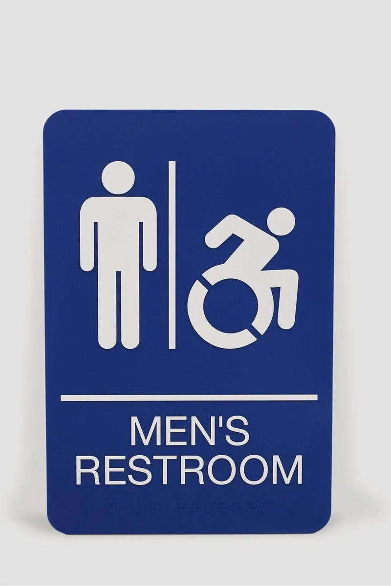 U. S. Stamp &amp; Sign U. S. Stamp &amp; Sign Men's Restroom ADA Sign 6 x 9 Blue Face White Graphics 7774 — product photo