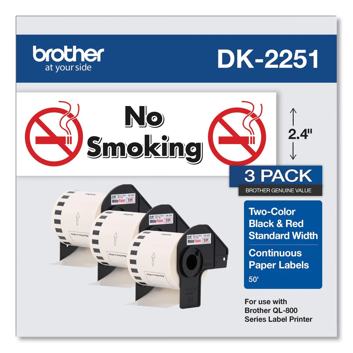 Brother Brother DK22513PK Continuous Paper Label Tape 2.44" x 100ft White 3 Rolls — product photo