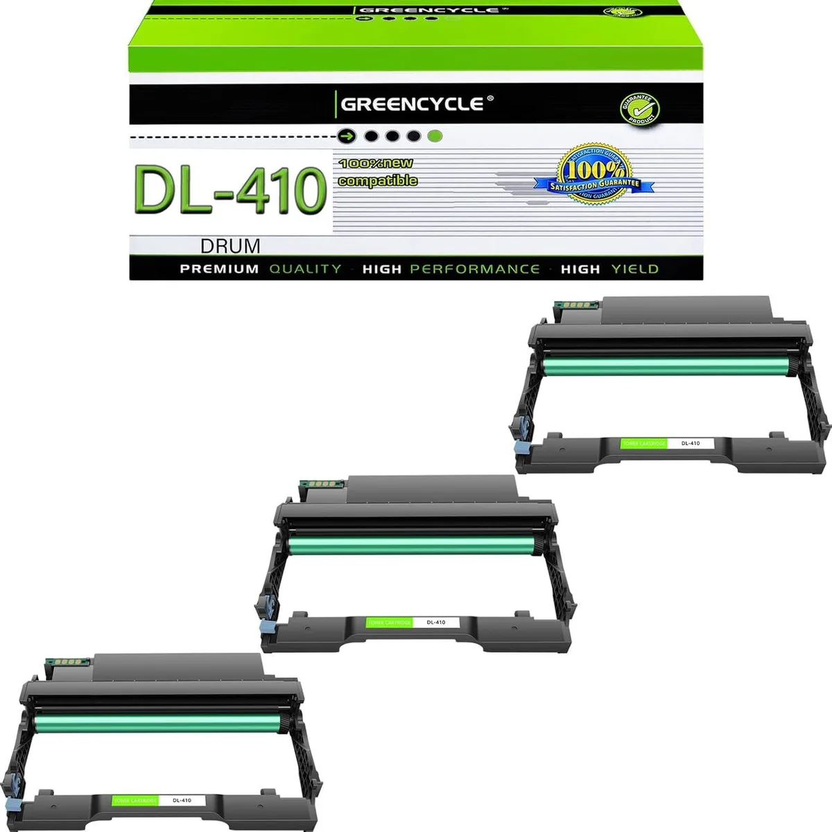 Three green drum units in a rectangular box