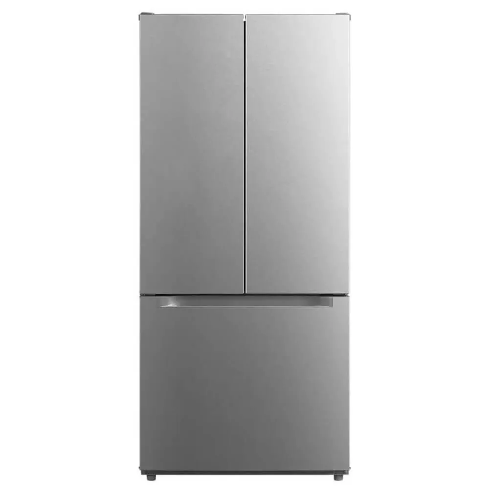 Stainless steel French door refrigerator with bottom freezer drawer