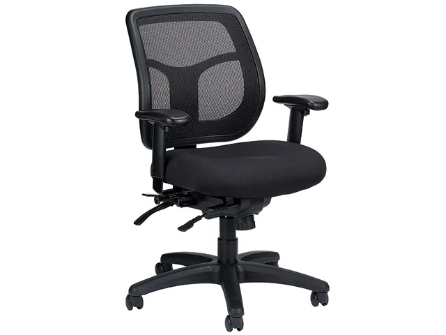 Black Eurotech Apollo office chair with mesh back, adjustable arms and seat glider