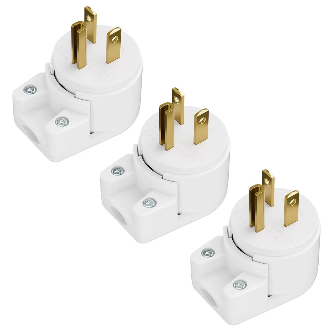 LORDWORLD LORDWORLD 3-Pack Right Angle ETL Nema 6-20P 15A 250V Rotatable Plug White — product photo
