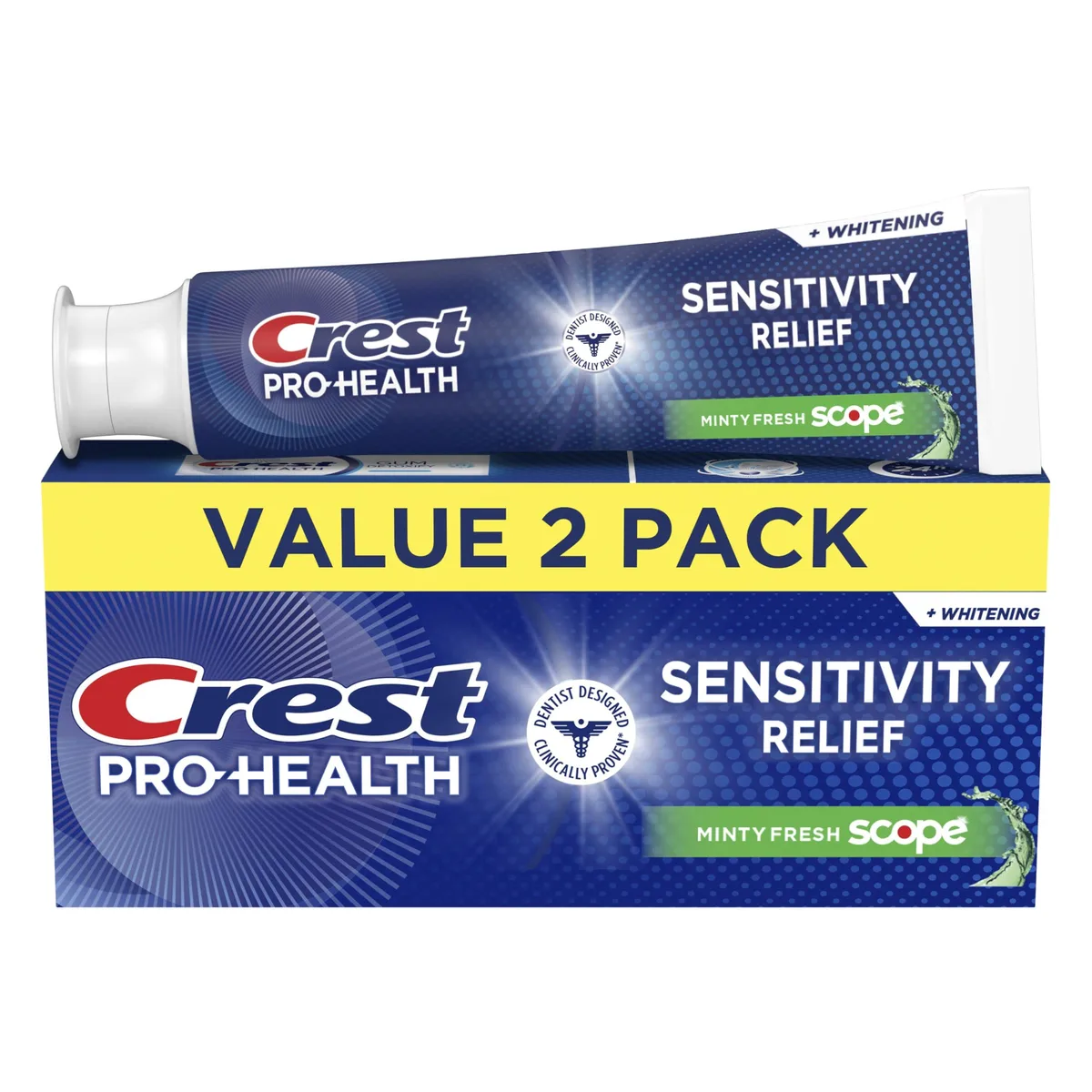 Two white 5.1 oz toothpaste tubes with blue accents