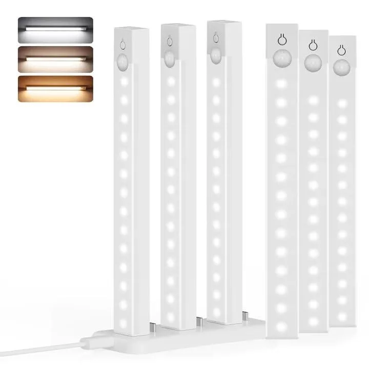 Six white plastic LED bars with USB-C charging dock