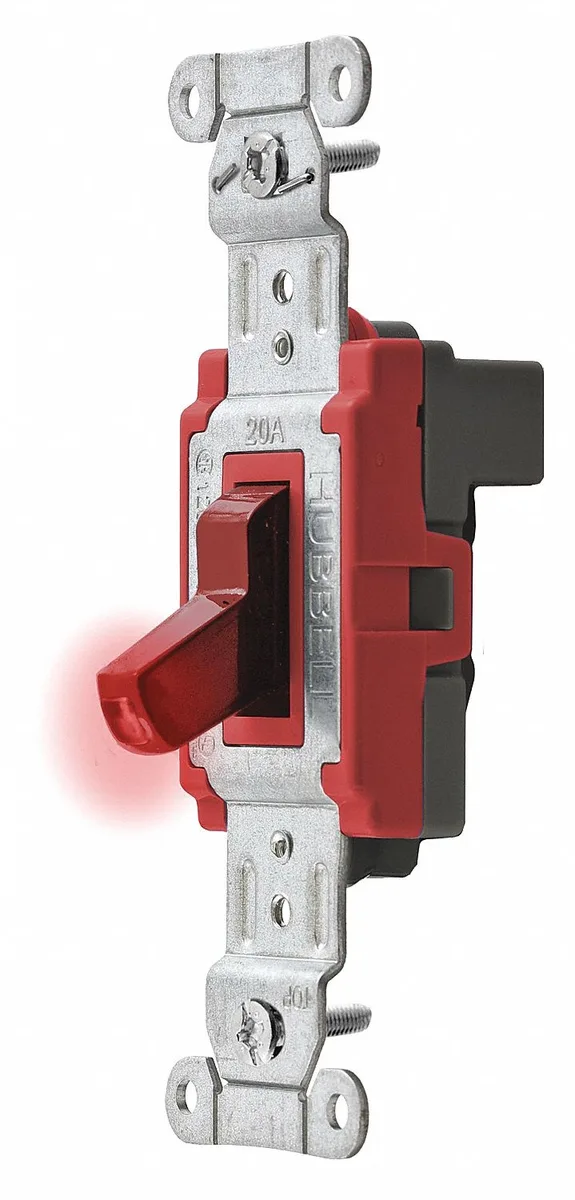 Red toggle pilot light wall switch thermoplastic housing