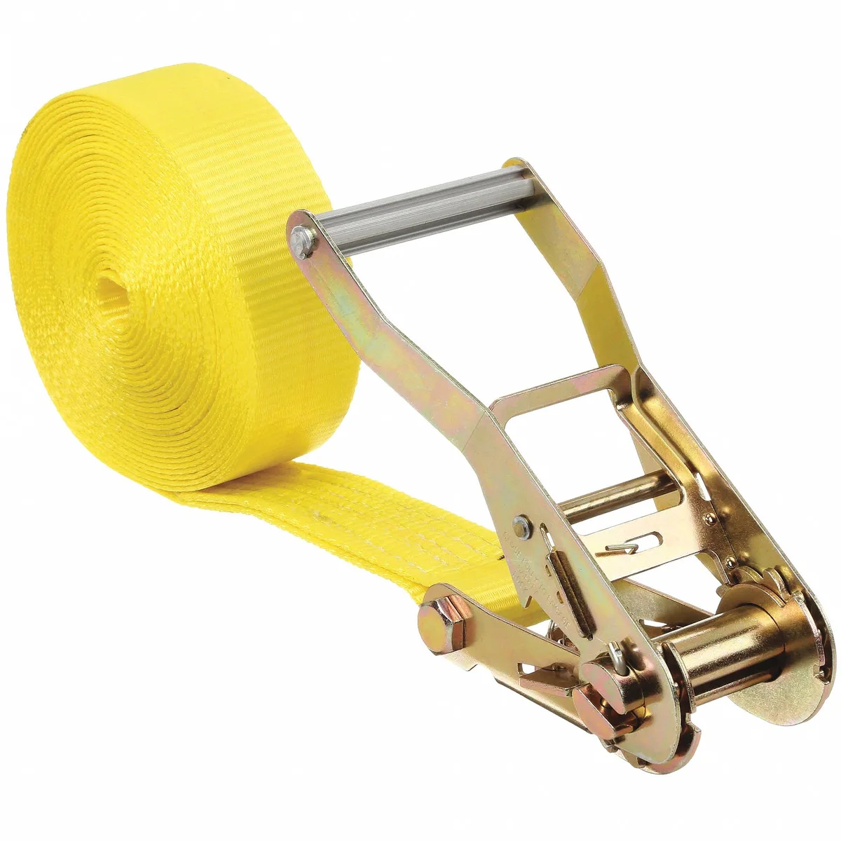 Yellow polyester ratchet strap endless loop 27 ft 3300 lb capacity